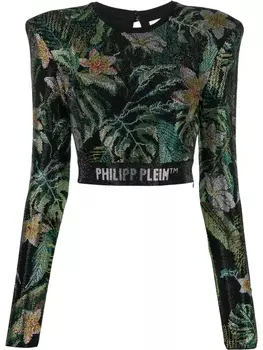 Philipp Plein топ с длинными рукавами и кристаллами, черный