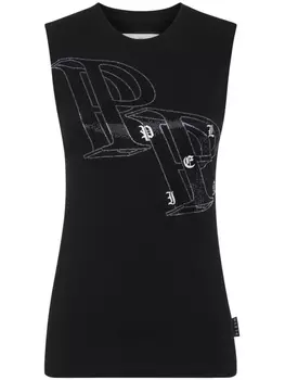 Philipp Plein топ с кристаллами, черный