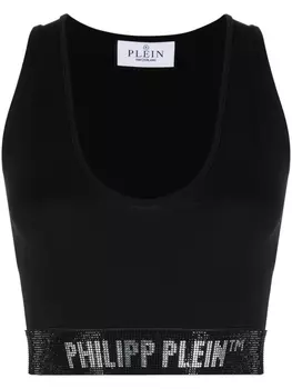 Philipp Plein топ с кристаллами и логотипом, черный
