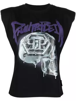 Philipp Plein топ с объемными плечами и принтом Skull, черный