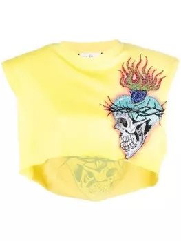 Philipp Plein топ с объемными плечами и принтом Skull, желтый