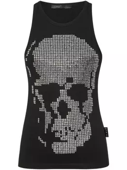 Philipp Plein топ в рубчик с декором Skull, черный