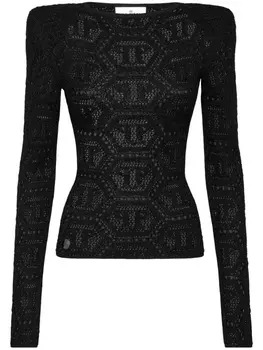 Philipp Plein трикотажный топ с вышитым логотипом, черный