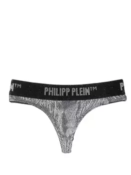 Philipp Plein трусы-стринги с эффектом металлик и кристаллами, серебристый