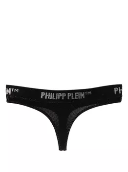 Philipp Plein трусы-стринги с кристаллами и логотипом, черный