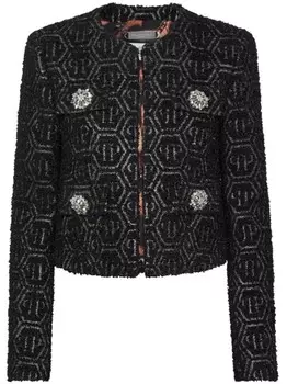 Philipp Plein твидовый пиджак с монограммой, черный