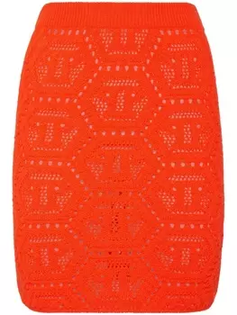 Philipp Plein юбка мини Fluo Knit с монограммой, оранжевый