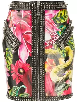 Philipp Plein юбка мини с цветочным принтом, черный