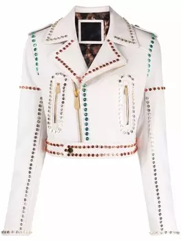 Philipp Plein укороченная байкерская куртка с кристаллами, белый