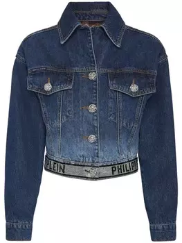 Philipp Plein укороченная джинсовая куртка с кристаллами, синий