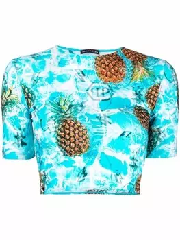 Philipp Plein укороченная футболка Pineapple Skies, синий