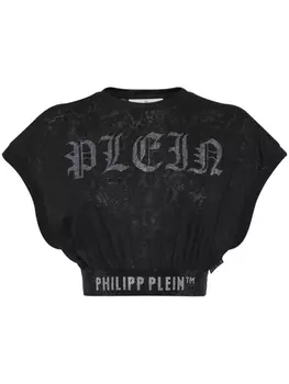 Philipp Plein укороченная футболка с кристаллами, черный