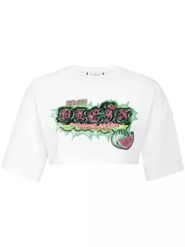 Philipp Plein укороченная футболка с логотипом, белый