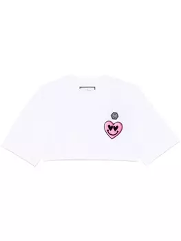 Philipp Plein укороченная футболка с нашивкой, белый