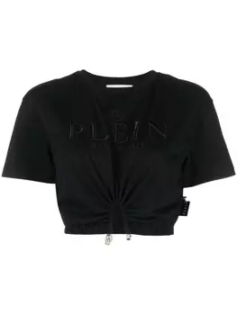 Philipp Plein укороченная футболка с вышитым логотипом, черный