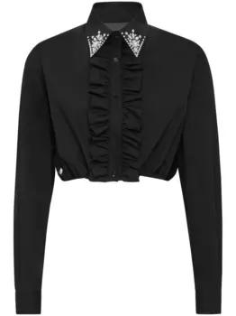 Philipp Plein укороченная рубашка с оборками, черный