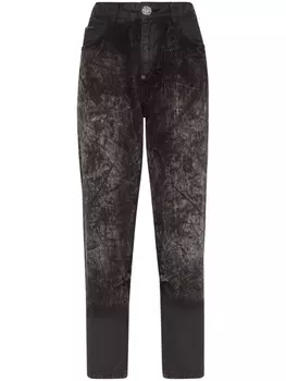 Philipp Plein укороченные джинсы с эффектом потертости, черный