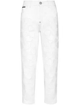 Philipp Plein укороченные джинсы с нашивками, белый