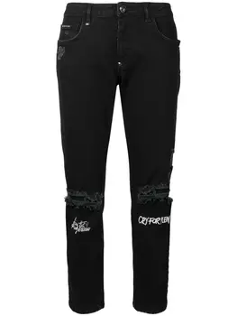 Philipp Plein укороченные джинсы с потертостями, черный