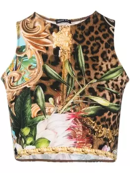 Philipp Plein укороченный топ Baroque Flowers, коричневый