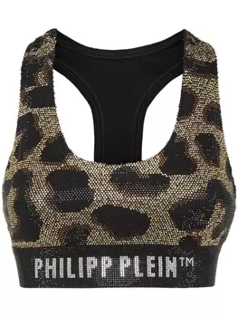 Philipp Plein укороченный топ с леопардовым принтом, черный