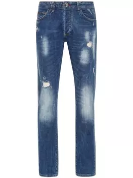 Philipp Plein узкие джинсы Lion Circus средней посадки, синий