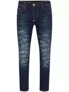 Philipp Plein узкие джинсы с аппликацией, синий