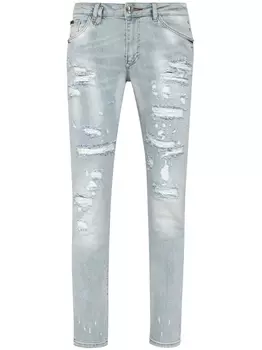 Philipp Plein узкие джинсы с нашивкой-логотипом, синий