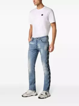 Philipp Plein узкие джинсы средней посадки с декором Skull, синий