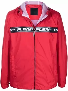 Philipp Plein ветровка на молнии с капюшоном и логотипом, красный