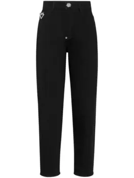 Philipp Plein зауженные джинсы Heart с кристаллами, черный