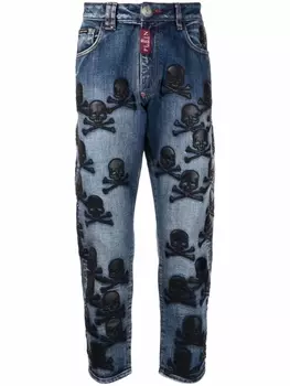 Philipp Plein зауженные джинсы с нашивкой Skull, синий
