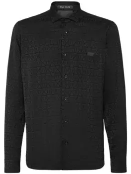 Philipp Plein жаккардовая рубашка с монограммой, черный