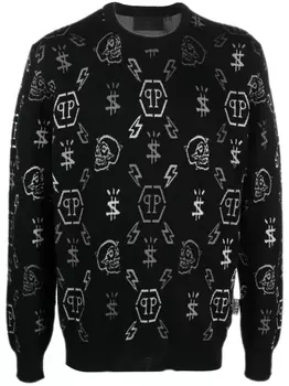 Philipp Plein жаккардовый джемпер LS с монограммой, черный