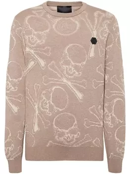 Philipp Plein жаккардовый джемпер с узором Skull & Bones, нейтральный цвет