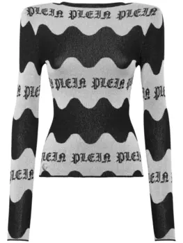 Philipp Plein жаккардовый топ с длинными рукавами, серый