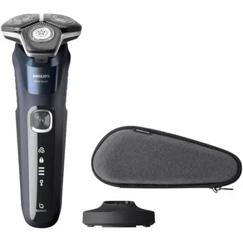 Philips Shaver Series 5000 S5885/35 Беспроводное бритье для сухого и влажного бритья с технологией SkinIQ Лезвия SteelPrecision Полуночный синий 60 минут Серый