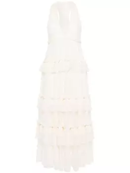 Philosophy Di Lorenzo Serafini кружевное платье миди с V-образным вырезом, нейтральный цвет