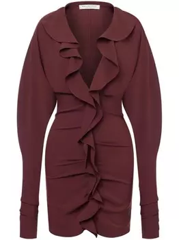 Philosophy Di Lorenzo Serafini платье мини с V-образным вырезом и оборками, коричневый