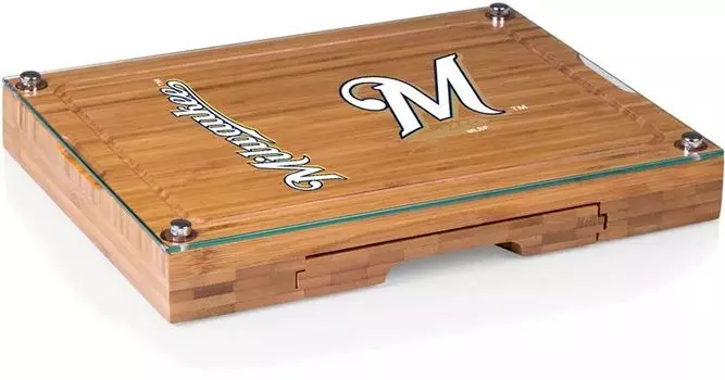 Picnic Time Milwaukee Brewers Concert Стеклянная крышка Доска для сыра и набор ножей