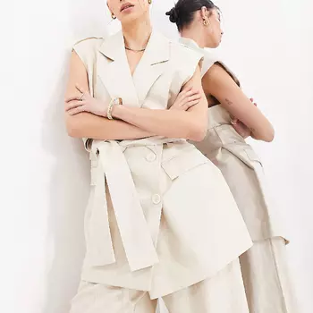 Пиджак Asos Edition Double Breasted Sleeveless, светло-бежевый