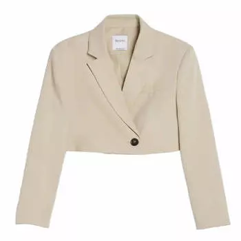 Пиджак Bershka Cropped Tailored Twill, бежевый