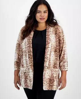Пиджак бойфренда больших размеров с принтом python и открытым передом, созданный для macy's Bar III, мульти