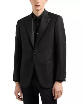 Пиджак для ужина из микрожаккарда из шерсти и шелка Comfort Fit Emporio Armani, черный