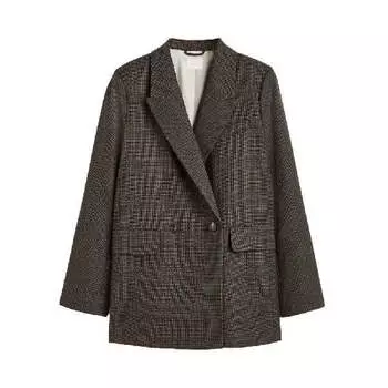 Пиджак двубортный H&amp;M Double-breasted Jacket, темно-коричневый/клетка
