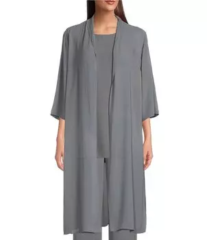 Пиджак Eileen Fisher из прозрачного шелкового жоржета с рукавами 3/4 и открытым передом с разрезом по бокам, серый