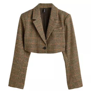 Пиджак H&amp;M Twill Crop, коричневый/клетка