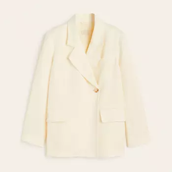 Пиджак H&M Double-breasted Linen-blend, белый