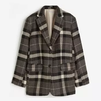 Пиджак H&M Oversized Plaid, серо-коричневый/мультиколор