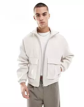 Пиджак харрингтон в цвете экрю Bershka